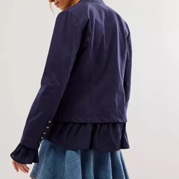 Free People Ruffles Romance Jacket in Navy sz small NWT - Picture 6 of 12